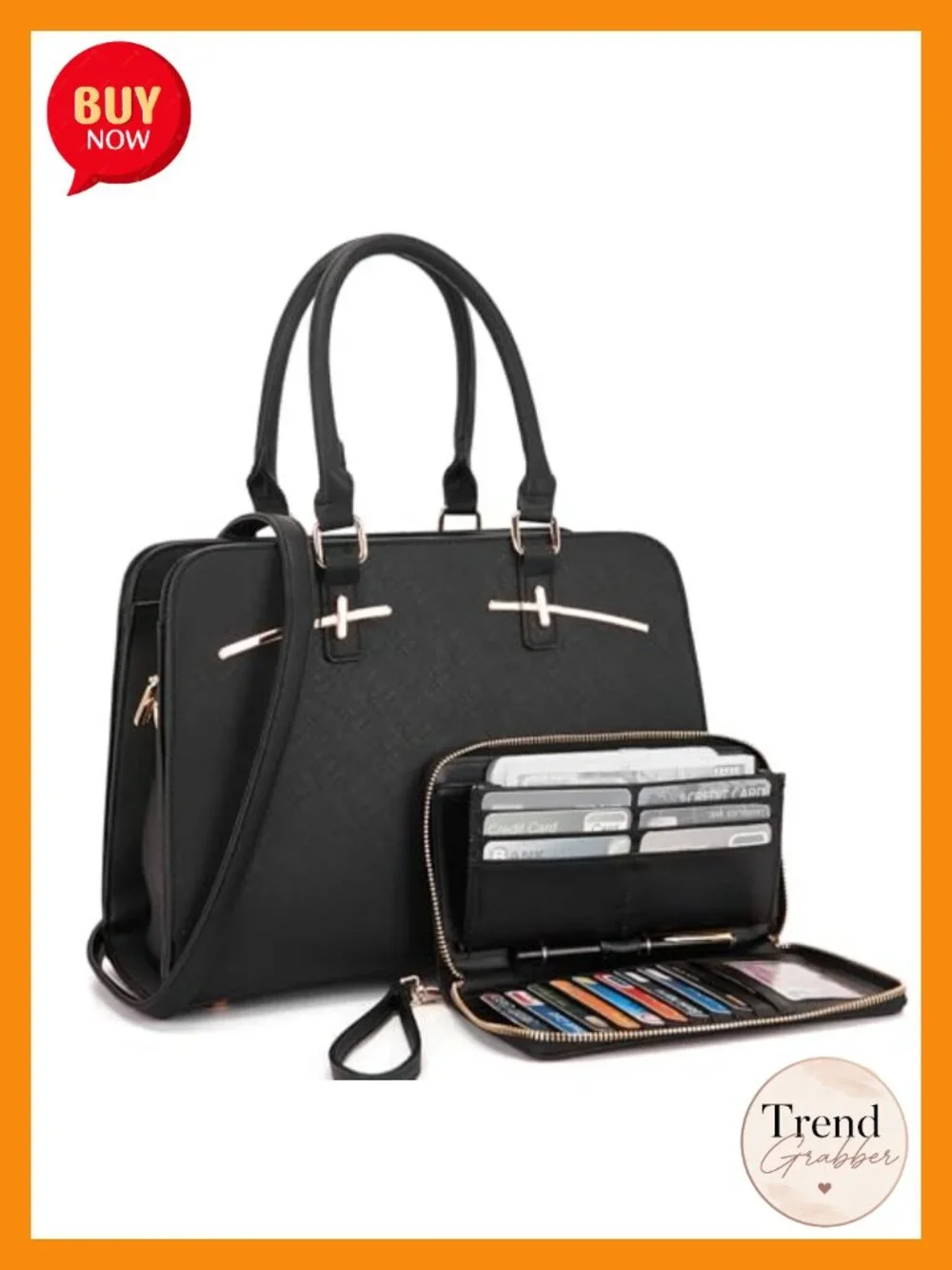 PU Leather Tote Handbag & RFID Wallet Set with 3 Compartments Satchel